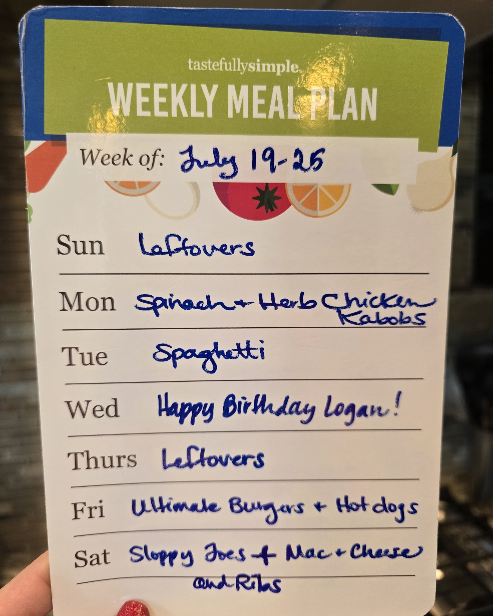 🥰🍽🍉So it's Thursday and I'm just now posting my menu for this week... life happens!😉🍽🍉
 #mealplanningwithheather #TastefullySimple #eatathome #ilovefood #TeamFireworks #weeklymenu #menufortheweek #mealprep #mealprepclass #mealplan #onepanmeal #onepotmeal #familyfriendlymeal